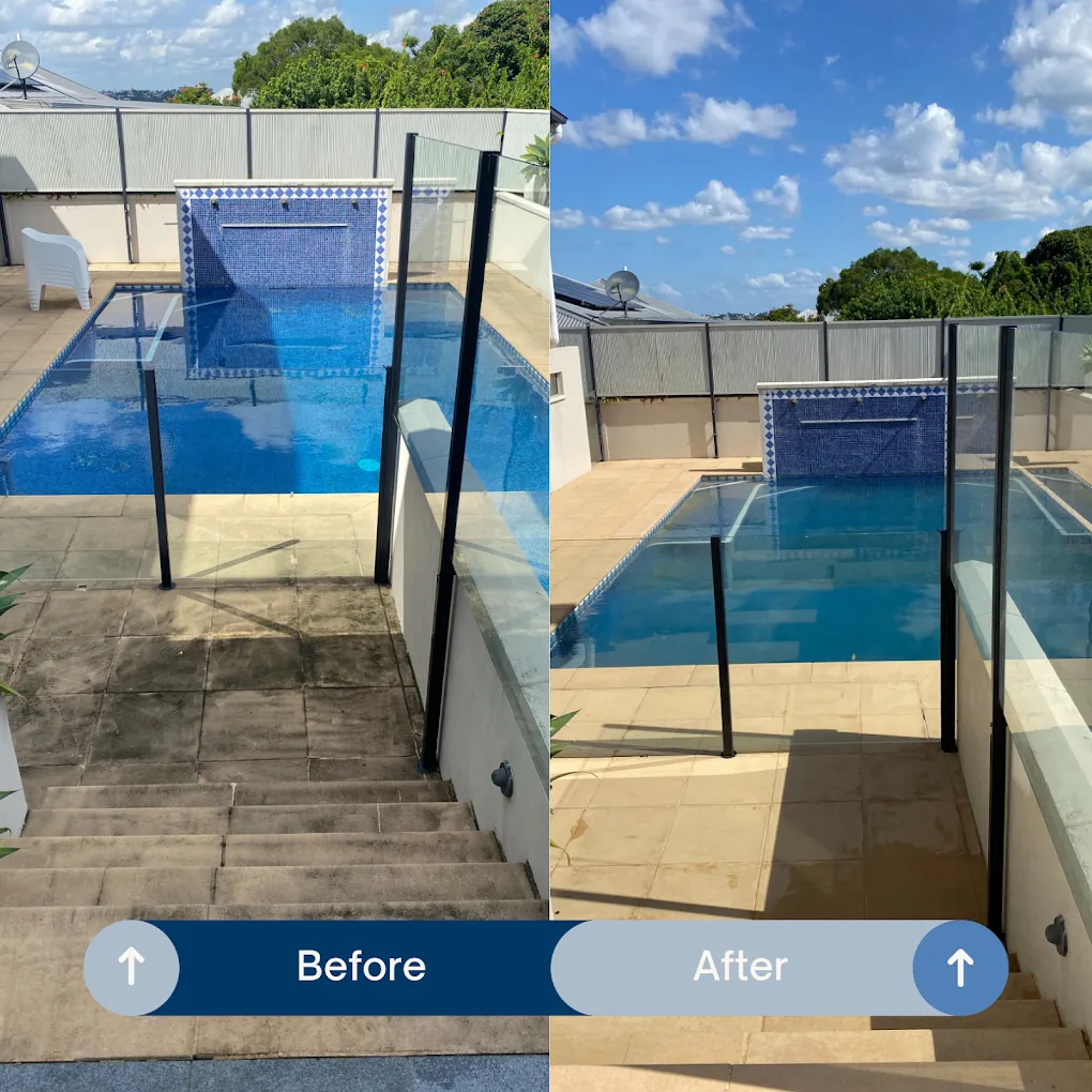 Pool area before and after
